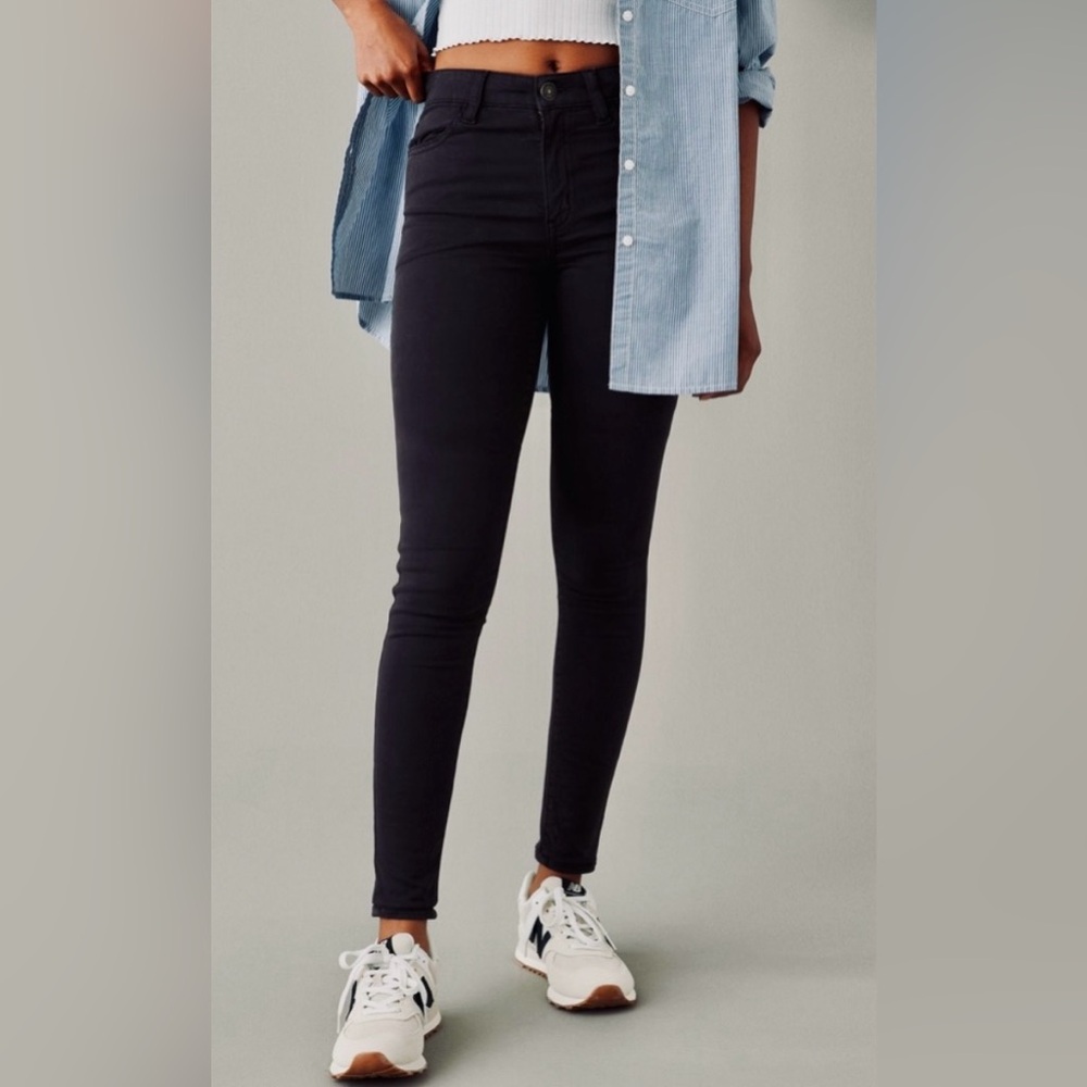 American Eagle Stretch Highest Rise Jegging Black Denim Jeans Size 12 X-Short